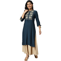 Aurelia Women Dragon Fly Blue Rayon Solid Straight Kurta_22Aua13476-702843_Xxl