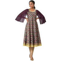 Maroon A-Line Foil Printed Festive Liva Kurta