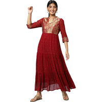 Aurelia Maroon Ethnic Motif Tiered Dress
