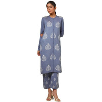 Soch Womens Blue Acrylic Woven Design Winter Kurta Set