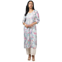 Soch Womens Grey Muslin Floral Print Kurta With Sequins