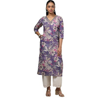 Soch Womens Purple Muslin Floral Print Kurta With Mirror & Cutdana