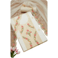 Soch Womens Cream Glass Tissue Embroidered Unstitch Dress Material With Sequins