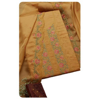 Soch Womens Gold Georgette Embroidered Unstitch Dress Material With Thread Work
