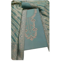 Soch Womens Green Tissue Embroidered Unstitch Dress Material With Zari