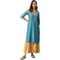 Aurelia Blue Foil Regular Kurta With Zari Embroidery