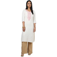 Soch Womens Off White Cotton Embroidered Kurta With Thread Work