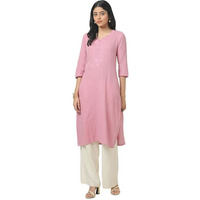Soch Womens Pink Cotton Embroidered Kurta With Thread Work