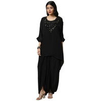 Soch Womens Black Viscose Crepe Embellished Kaftan Suit With Cutdana