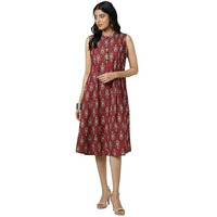 Soch Women's Cotton Blend Knee Length Dress (Cws5Ku61190_Maroon