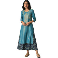 Aurelia Women Liva Blue Zari Embroidered Kurta With Printed Culottes_22Auas13520-505744_Xs