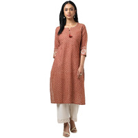 Soch Women's Cotton Geometric Regular Kurta (Cws5Ku61188_Rust