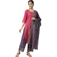 Aurelia Floral Printed Pink Zari Sequined Kurta Dupatta Bottomwear