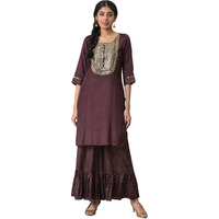 Aurelia Women Brown Shantung Liva Kurta With Gathered Sharara_22Auas13518-604763_Xs
