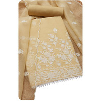 Soch Womens Light Yellow Kota Embroidered Unstitch Dress Material With Thread Work