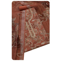 Soch Womens Earth Linen Floral Unstitch Dress Material With Beads And Stones