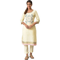 Beige Viscose Embroidered Kurta