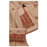Soch Womens Beige Cotton Blend Embroidered Unstitch Dress Material With Sequins