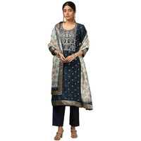Soch Womens Navy Blue Brocade Zari Woven Suit Set With Sequins