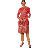 Aurelia Women's Foil Sequin Regular Red Kurta