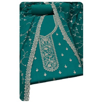 Soch Womens Teal Chinon Embroidered Unstitch Dress Material With Sequins