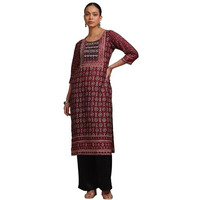 Soch Women's Muslin Botanical Regular Kurta (Ews5Ku61253_Maroon