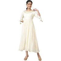 Aurelia Women Anise Flower Viscose Blend Geometric Printed Below The Knee A-Line Dress_22Aua12673-504983_L (Off White)