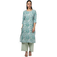 Soch Womens Teal Rayon Ethnic Motifs Kurta