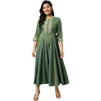 Aurelia Women Forest Green Viscose Blend Stripes Yarn Dyed A-Line Dress_22Aua13501P-703710_4Xl