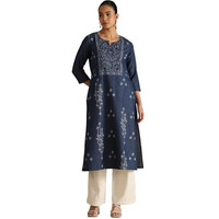 Soch Women's Denim Floral Regular Kurta (Cws5Ku61240_Indigo