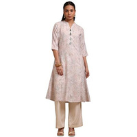 Soch Women's Linen Floral Regular Kurta (Cws5Ku61234_Beige