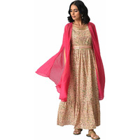 Aurelia Women Pink Printed Flared Inner Dress And Gilet Set_22Auas12657-506125_S