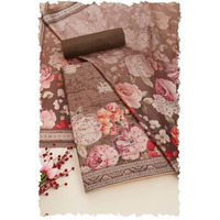 Soch Womens Brown Tussar Foil Print Unstitch Dress Material With Zari
