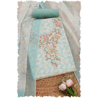 Soch Womens Turquoise Blue Linen Geometric Print Unstitch Dress Material With Thread Work