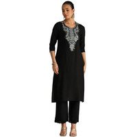 Soch Women's Rayon Floral Regular Kurta (Cws5Ku61362_Black