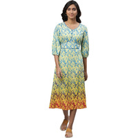Aurelia Yellow Leaf Print Midi Dress For Women