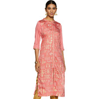 Aurelia Women's Rayon Straight Kurta (20Fea11328-501395_ Pink_ Small)