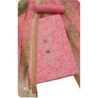 Soch Womens Pink Linen Bandhani Print Unstitch Dress Material With Mirror