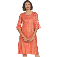 Aurelia Women's Rayon Straight Kurta (20Fea11330-501387_ Peach_ X-Large)
