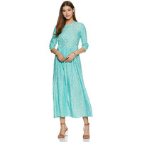 W For Woman Rayon A-Line Dress (20Fea11264-501313_Green_Medium)