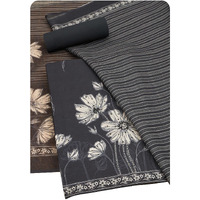 Soch Womens Black Linen Floral Print Unstitch Dress Material With Thread Work