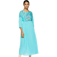 Aurelia Women's Rayon Pleated Maxi Dress (20Fea11422-501458_Blue_S)