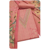 Soch Womens Onion Pink Linen Shimmer Floral Print Unstitch Dress Material With Zari