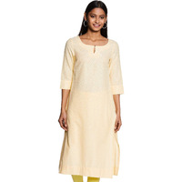 W For Woman Women Yellow Stripes Print Cotton Blend Straight Fit Kurta_20Few13354-311438_3Xl