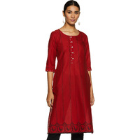 W For Woman Women's Cotton Kurta (20Few13229-113670_Scarlet Red_6 (Xs))
