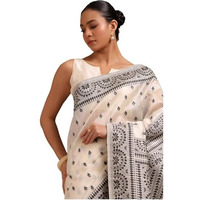 Soch Womens Off White And Black Tussar Woven Design Saree