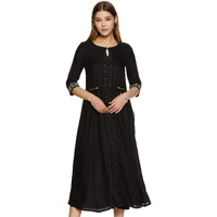 W For Woman Women's Rayon A-Line Midi Dress (20Few13247-213277_Black_6 (X-Small))