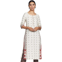 W For Woman Women's Cotton Straight Kurta (20Few13254-113660_ Ecru_ 6 (X-Small))