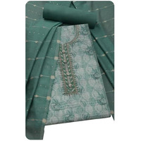 Soch Womens Green Art Silk Floral Print Unstitch Dress Material With Zari