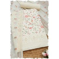Soch Womens Cream Crepe Floral Print Unstitch Dress Material With Stone Work
